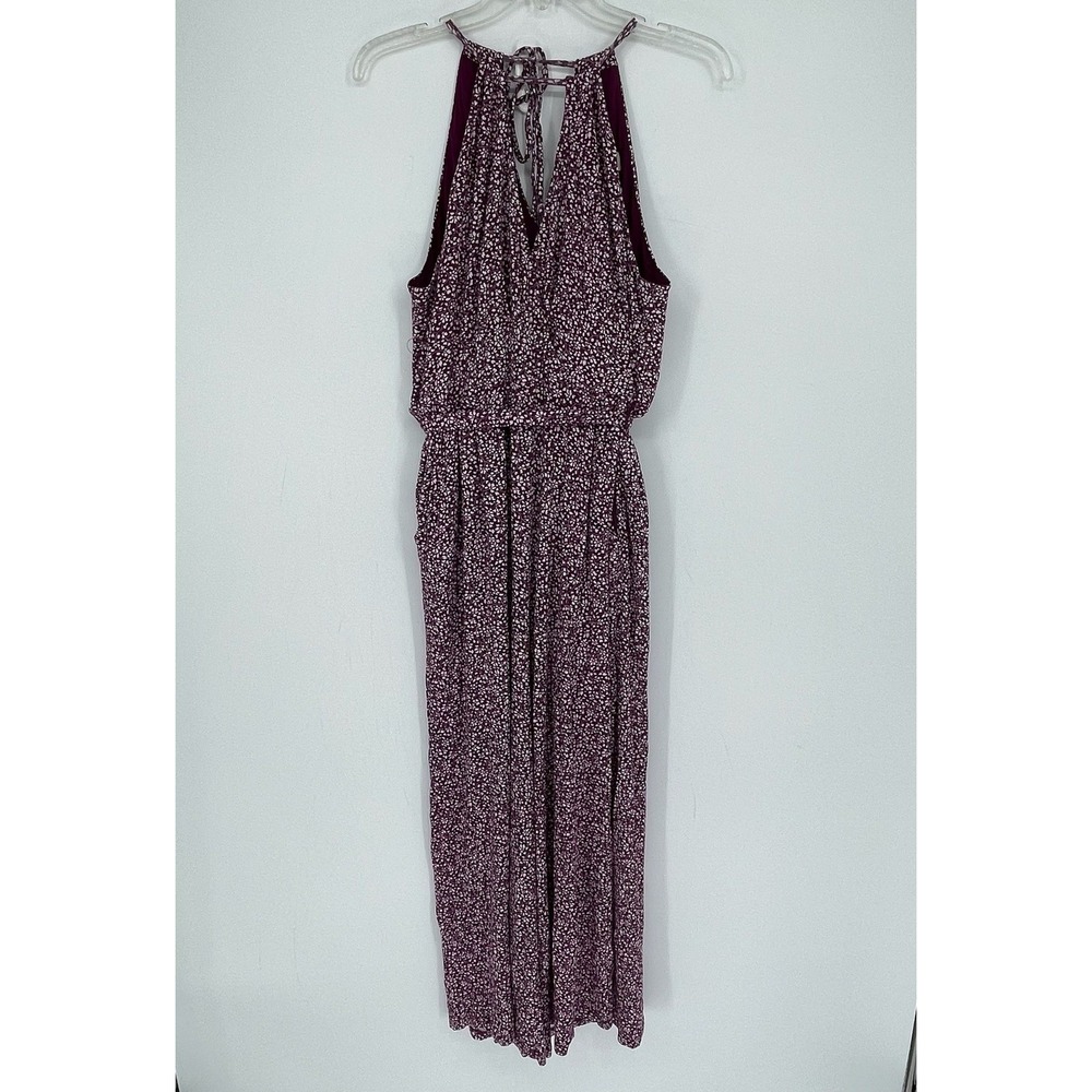 Maeve Anthropologie Women's Purple Floral Halter Neck Claremont Jumpsuit Size L